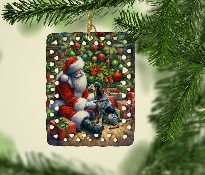 Bluetick Hound and Santa Claus Porcelain Ornament