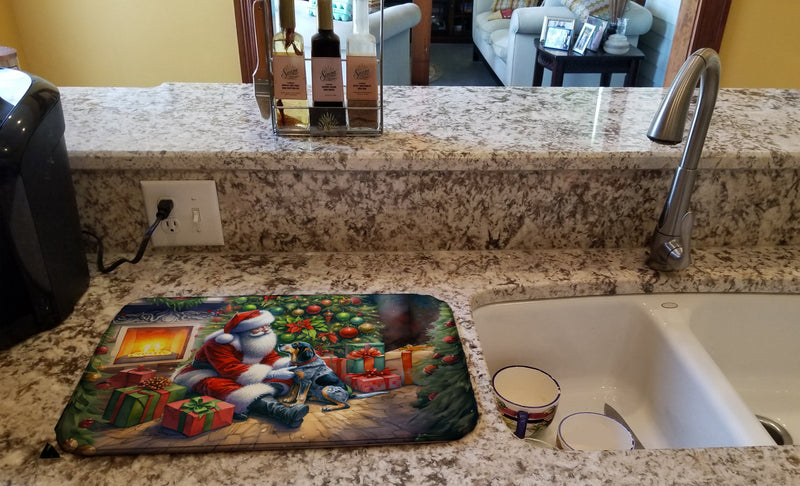 Bluetick Hound and Santa Claus Dish Drying Mat