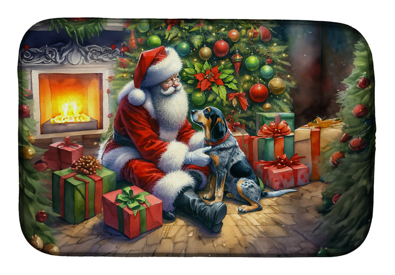 Bluetick Hound and Santa Claus Dish Drying Mat