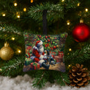 Bluetick Hound and Santa Claus Hanging Square Fabric Ornament 3.5 × 3.5
