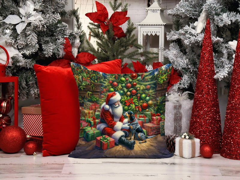 Bluetick Hound and Santa Claus Throw Pillow - 14x14 Decorative Pillow – Art for Your Home & Patio