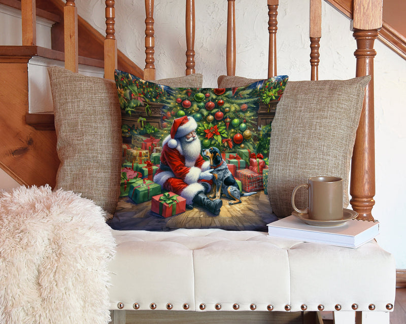 Bluetick Hound and Santa Claus Throw Pillow - 14x14 Decorative Pillow – Art for Your Home & Patio