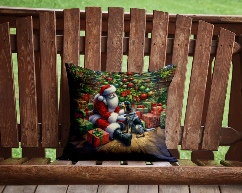Bluetick Hound and Santa Claus Throw Pillow - 14x14 Decorative Pillow – Art for Your Home & Patio