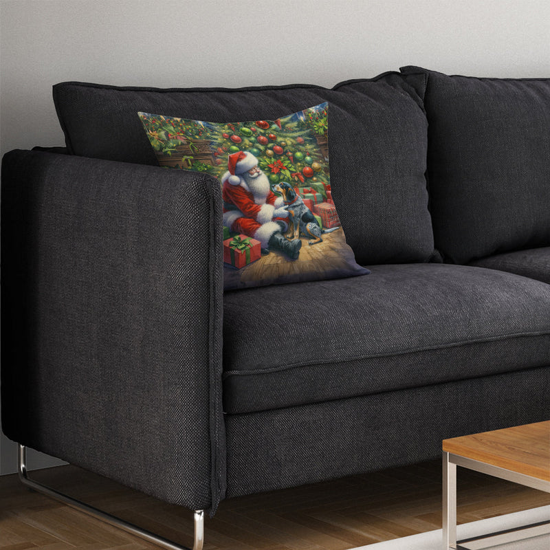 Bluetick Hound and Santa Claus Throw Pillow - 14x14 Decorative Pillow – Art for Your Home & Patio