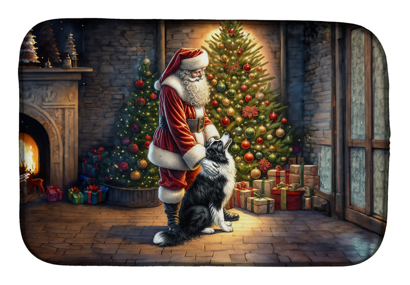 Border Collie and Santa Claus Dish Drying Mat