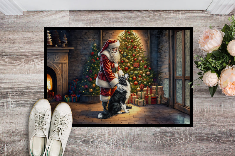 Border Collie and Santa Claus Doormat-24x36 Indoor / Outdoor Rug | Made in USA