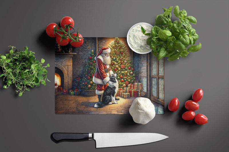 Border Collie and Santa Claus Glass Cutting Boards – Durable, Decorative Kitchen Art