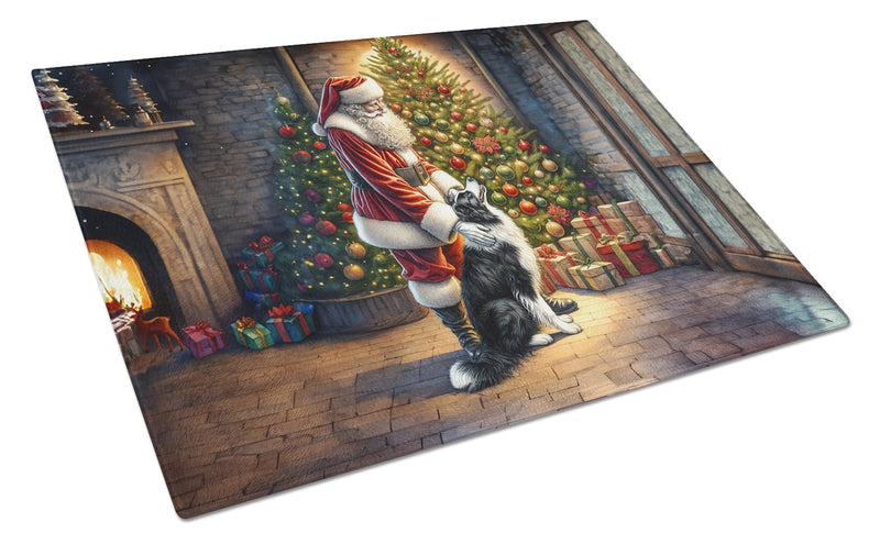 Border Collie and Santa Claus Glass Cutting Boards – Durable, Decorative Kitchen Art