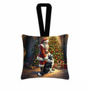 Border Collie and Santa Claus Hanging Square Fabric Ornament 3.5 × 3.5