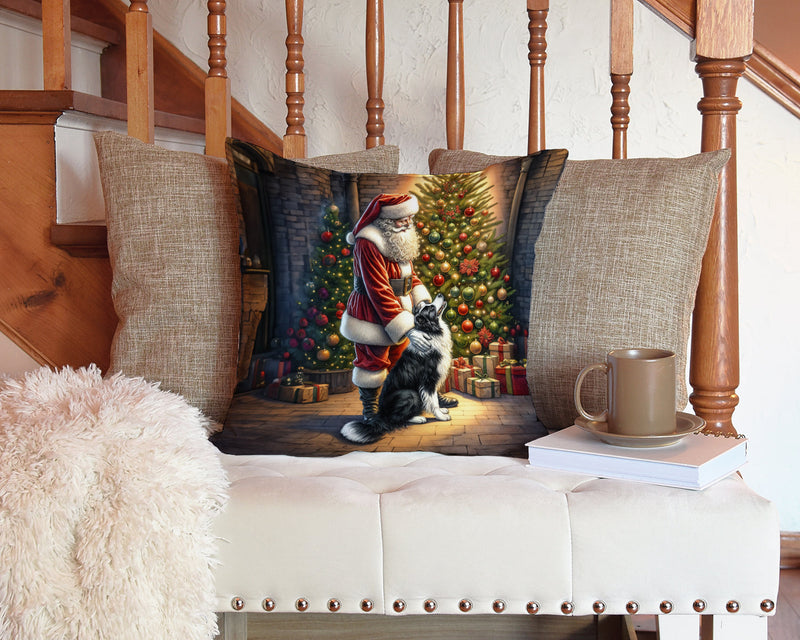 Border Collie and Santa Claus Throw Pillow - 14x14 Decorative Pillow – Art for Your Home & Patio
