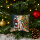 Borzoi and Santa Claus Hanging Square Fabric Ornament 3.5 × 3.5