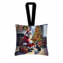 Boston Terrier and Santa Claus Hanging Square Fabric Ornament 3.5 × 3.5