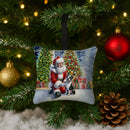 Boston Terrier and Santa Claus Hanging Square Fabric Ornament 3.5 × 3.5