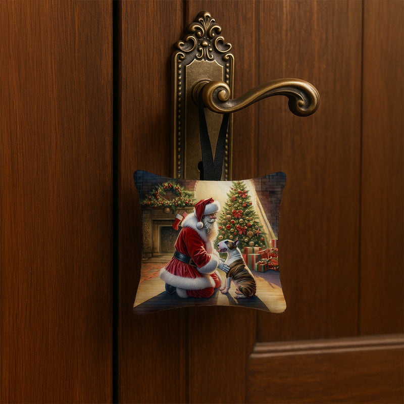 Bull Terrier and Santa Claus Hanging Square Fabric Ornament 3.5 × 3.5