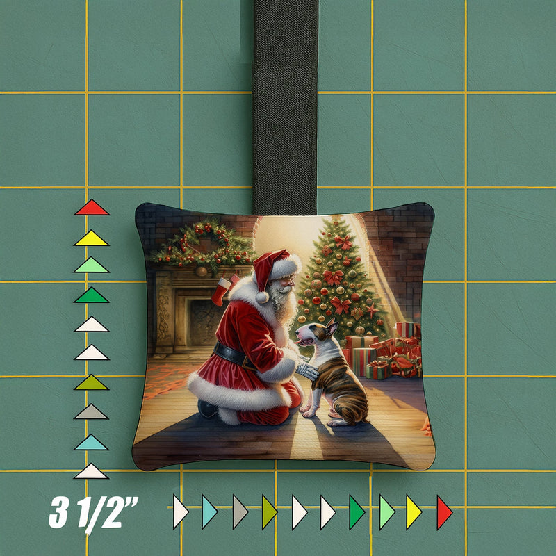 Bull Terrier and Santa Claus Hanging Square Fabric Ornament 3.5 × 3.5