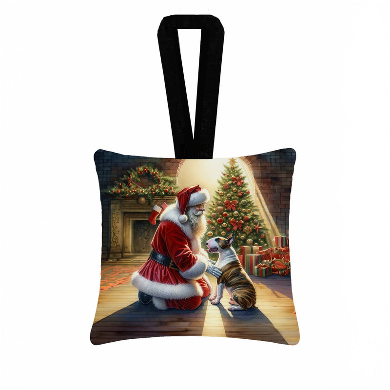 Bull Terrier and Santa Claus Hanging Square Fabric Ornament 3.5 × 3.5