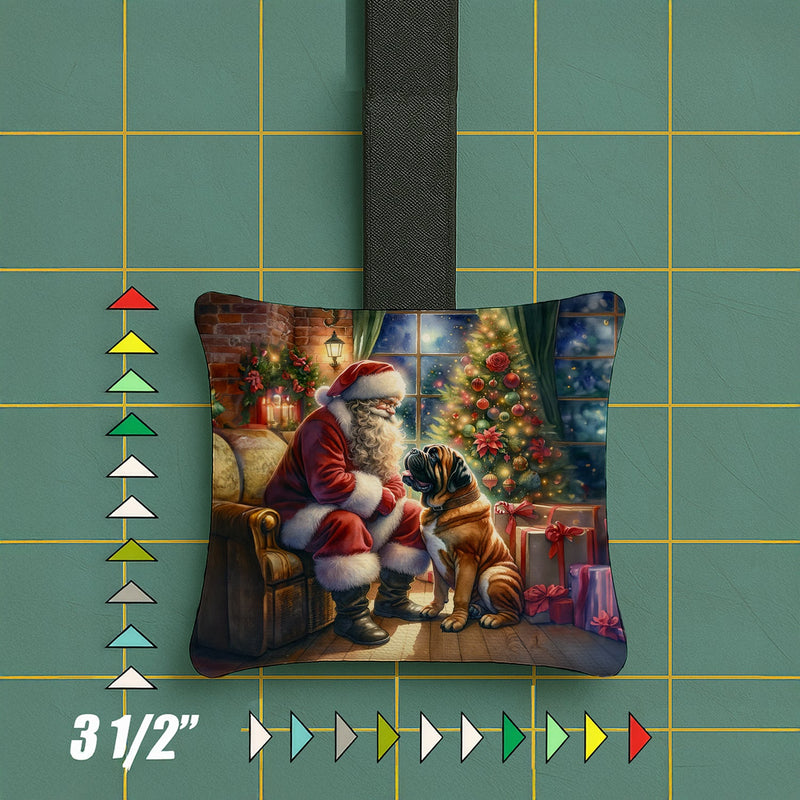 Bullmastiff and Santa Claus Hanging Square Fabric Ornament 3.5 × 3.5