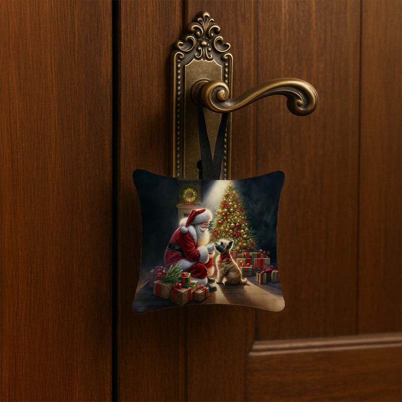 Cairn Terrier and Santa Claus Hanging Square Fabric Ornament 3.5 × 3.5
