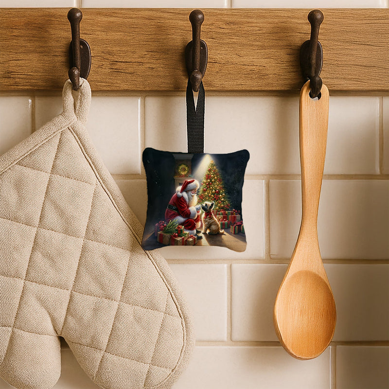 Cairn Terrier and Santa Claus Hanging Square Fabric Ornament 3.5 × 3.5