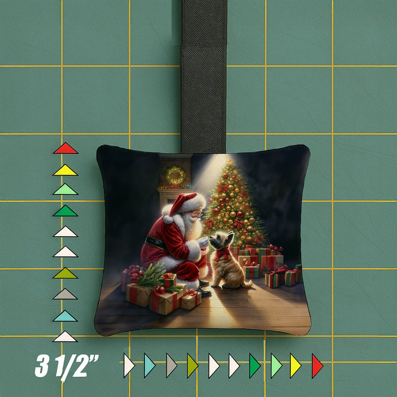 Cairn Terrier and Santa Claus Hanging Square Fabric Ornament 3.5 × 3.5