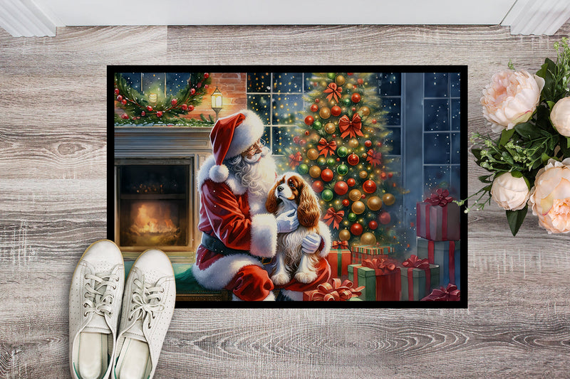 Cavalier Spaniel and Santa Claus Doormat - 18X27 Indoor / Outdoor Rug | Made in USA