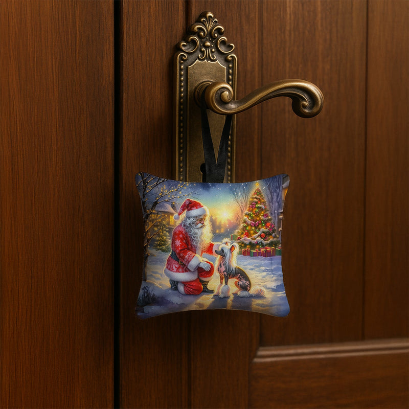 Chinese Crested and Santa Claus Hanging Square Fabric Ornament 3.5 × 3.5
