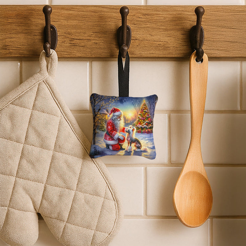 Chinese Crested and Santa Claus Hanging Square Fabric Ornament 3.5 × 3.5