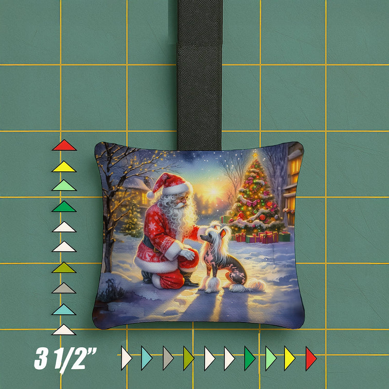 Chinese Crested and Santa Claus Hanging Square Fabric Ornament 3.5 × 3.5