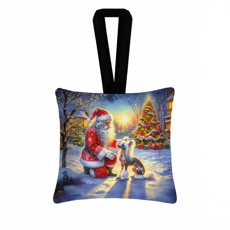 Chinese Crested and Santa Claus Hanging Square Fabric Ornament 3.5 × 3.5
