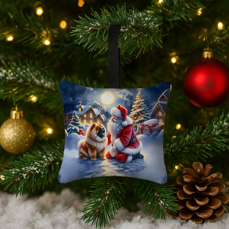 Chow Chow and Santa Claus Hanging Square Fabric Ornament 3.5 × 3.5