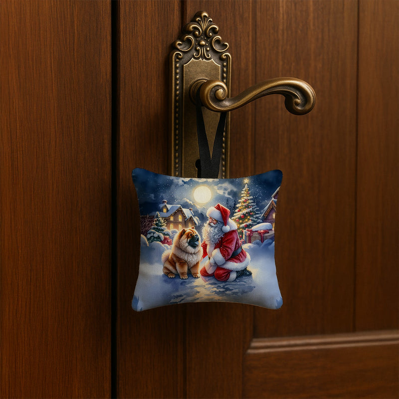 Chow Chow and Santa Claus Hanging Square Fabric Ornament 3.5 × 3.5