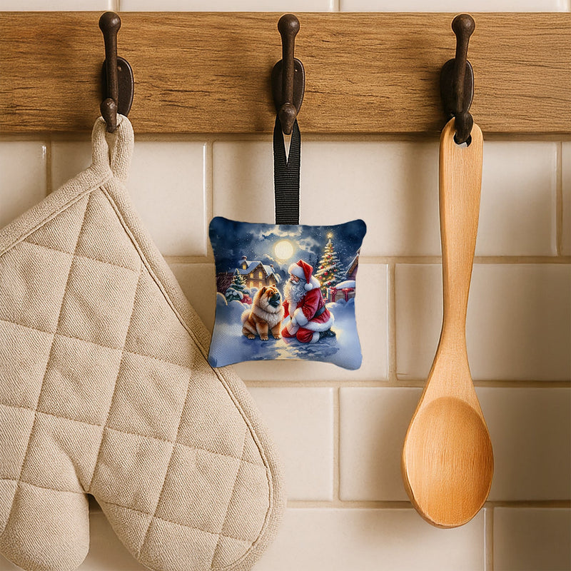 Chow Chow and Santa Claus Hanging Square Fabric Ornament 3.5 × 3.5