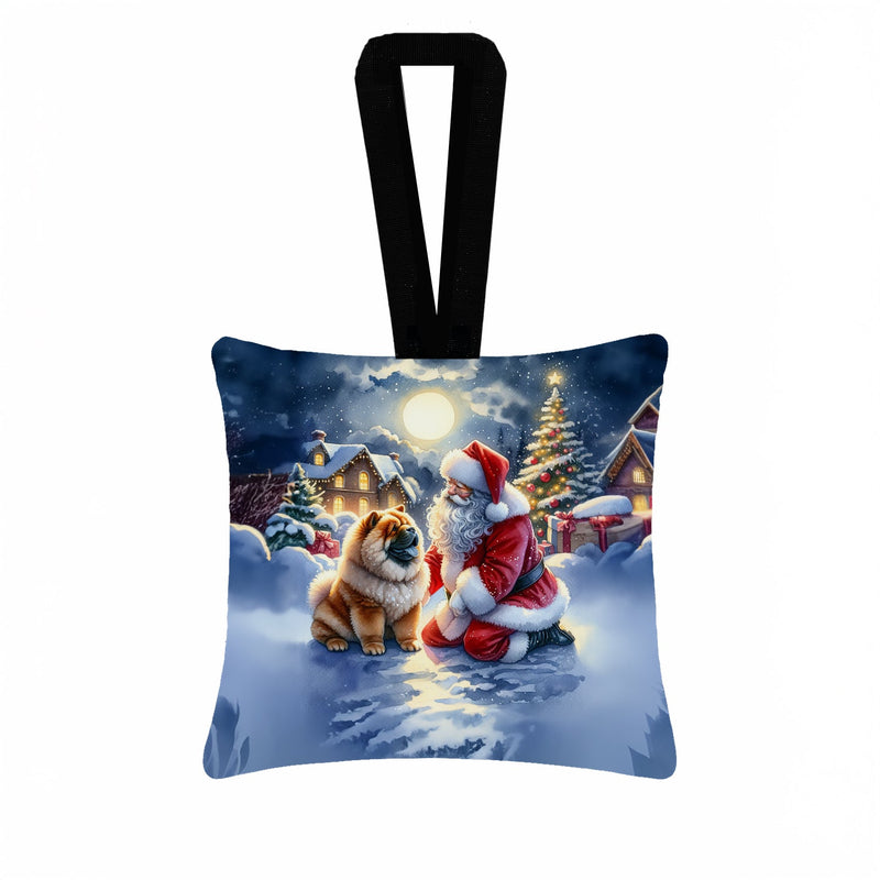Chow Chow and Santa Claus Hanging Square Fabric Ornament 3.5 × 3.5