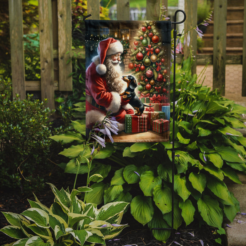 Dachshund with Santa Garden Flag – Christmas Dog Yard Decor