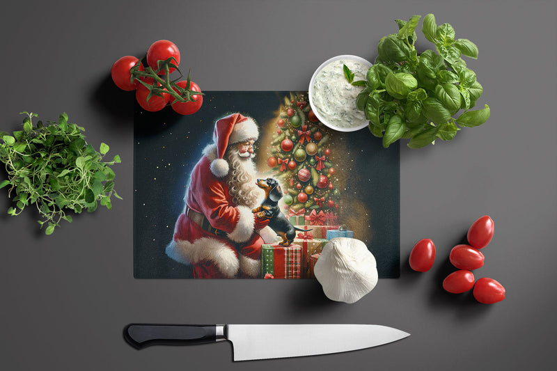 Dachshund and Santa Claus Glass Cutting Boards – Durable, Decorative Kitchen Art