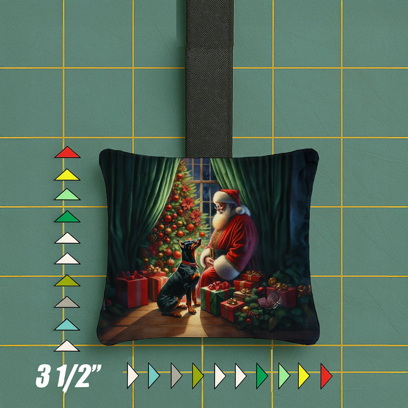 Doberman Pinscher and Santa Claus Hanging Square Fabric Ornament 3.5 × 3.5