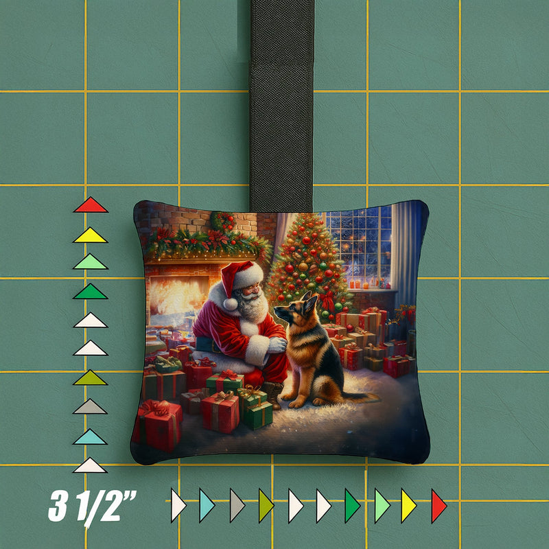German Shepherd and Santa Claus Hanging Square Fabric Ornament 3.5 × 3.5