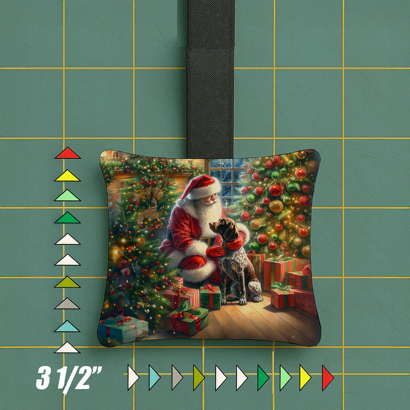 German Shorthaired Pointer and Santa Claus Hanging Square Fabric Ornament 3.5 × 3.5