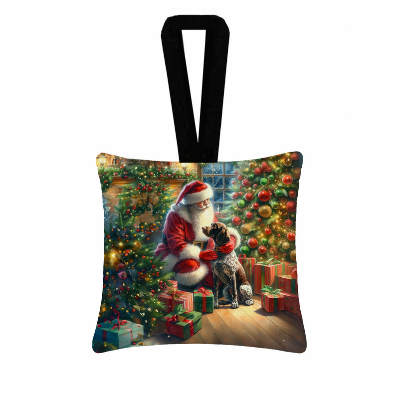 German Shorthaired Pointer and Santa Claus Hanging Square Fabric Ornament 3.5 × 3.5