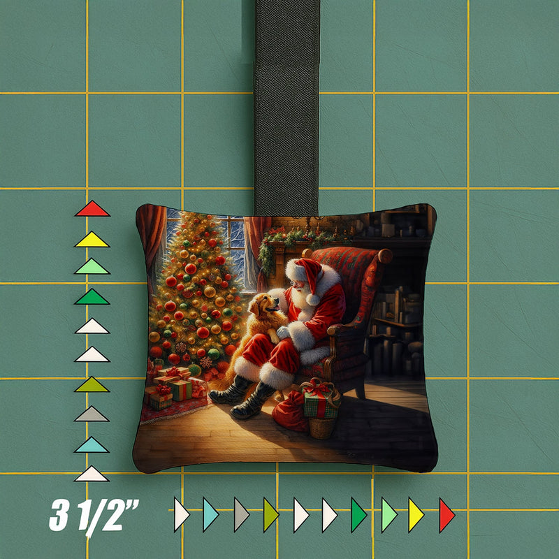 Golden Retriever and Santa Claus Hanging Square Fabric Ornament 3.5 × 3.5