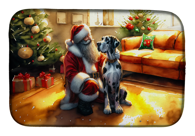 Great Dane and Santa Claus Dish Drying Mat