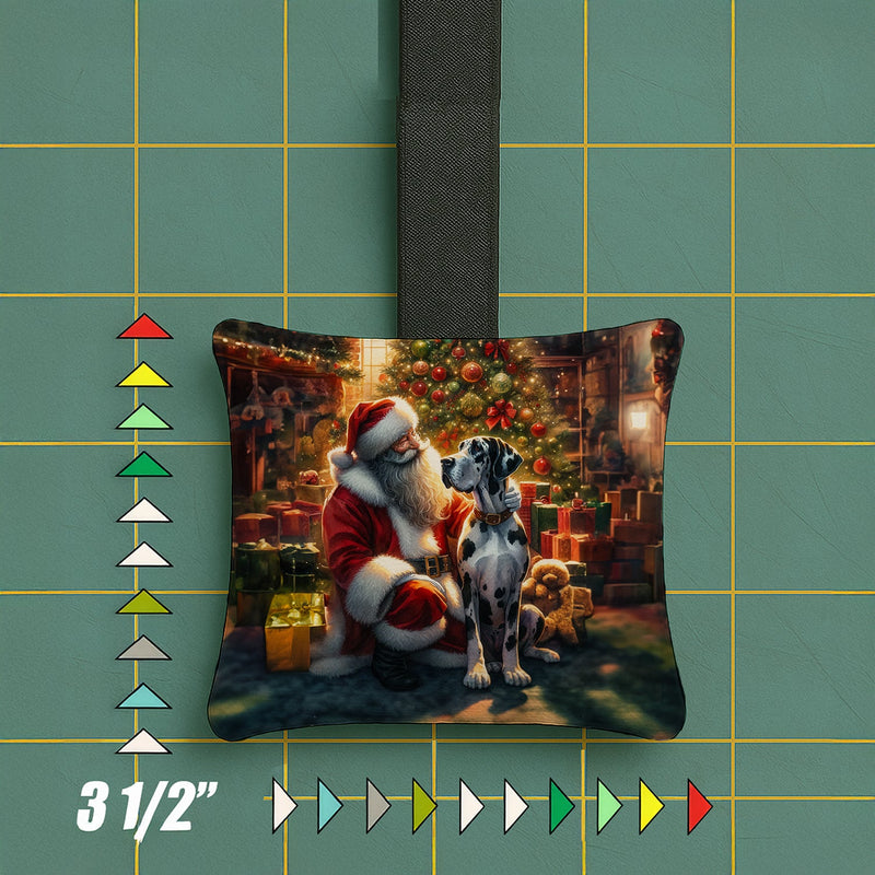 Great Dane and Santa Claus Hanging Square Fabric Ornament 3.5 × 3.5