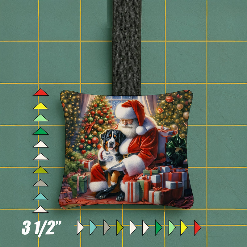 Greater Swiss Mountain Dog and Santa Claus Hanging Square Fabric Ornament 3.5 × 3.5