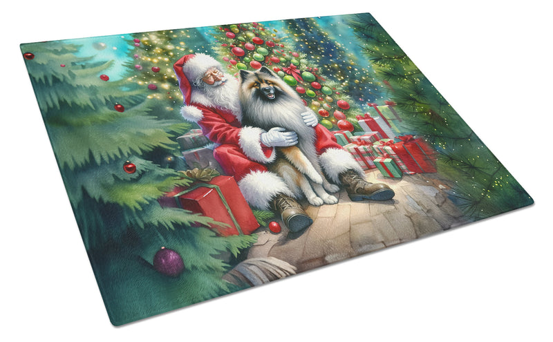 Keeshond and Santa Claus Glass Cutting Board