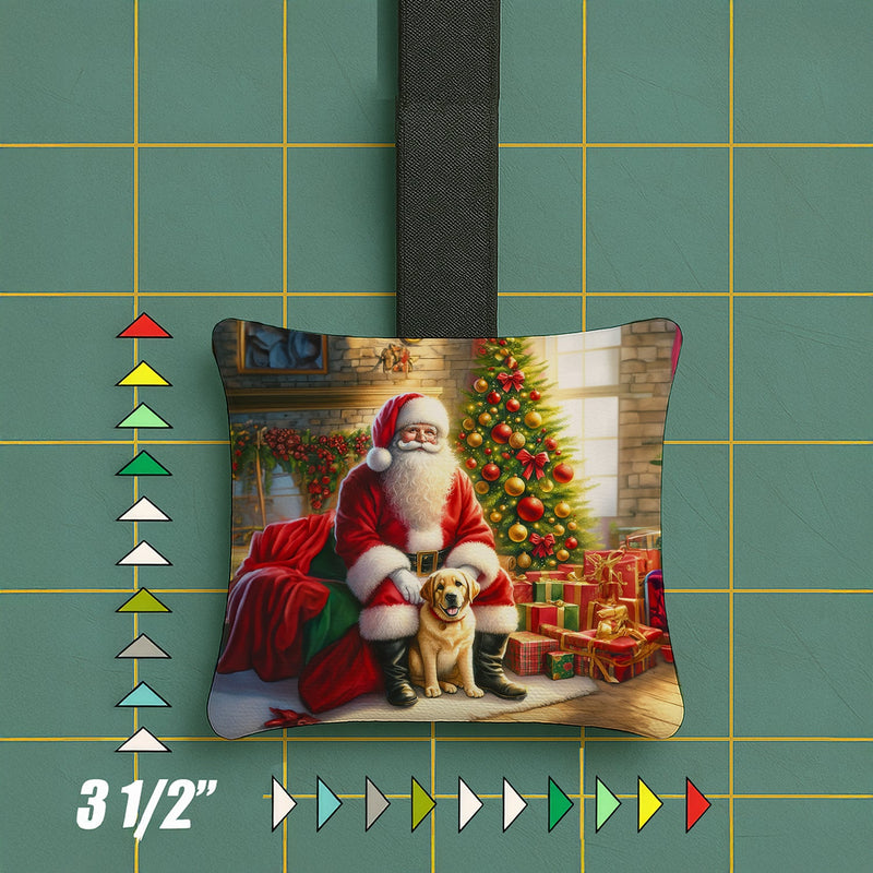 Labrador Retriever and Santa Claus Hanging Square Fabric Ornament 3.5 × 3.5
