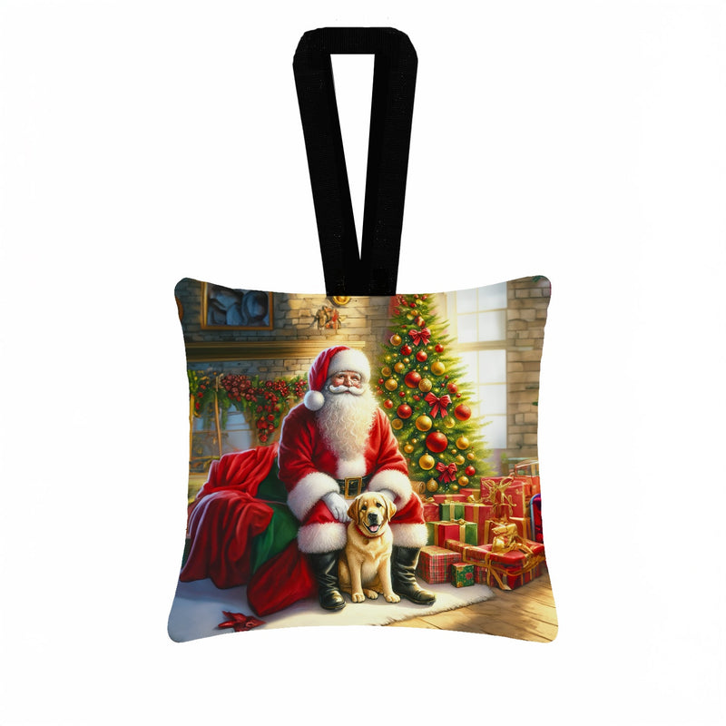 Labrador Retriever and Santa Claus Hanging Square Fabric Ornament 3.5 × 3.5