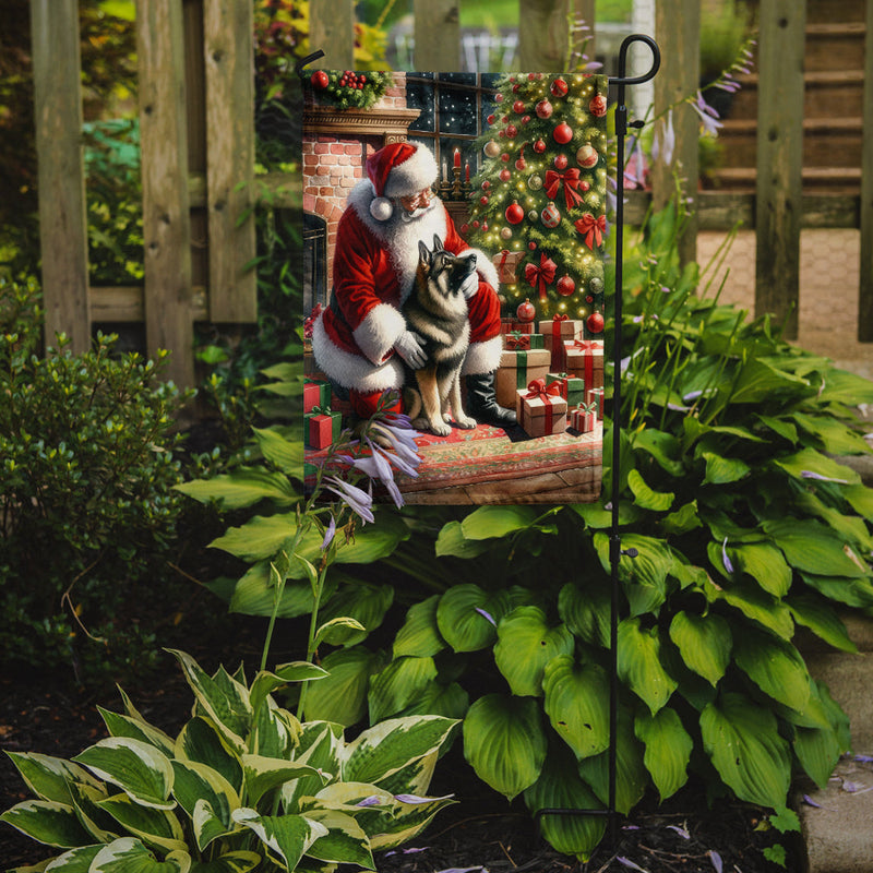 Norwegian Elkhound with Santa Garden Flag – Christmas Dog Yard Decor