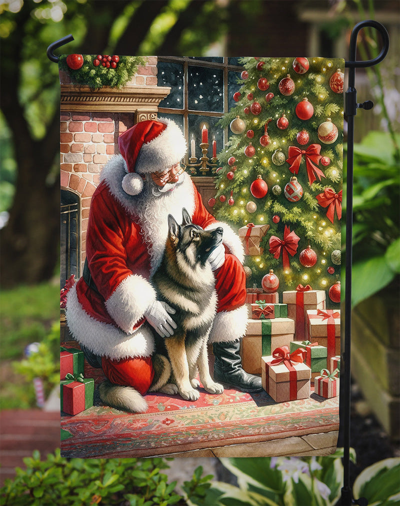 Norwegian Elkhound with Santa Garden Flag – Christmas Dog Yard Decor