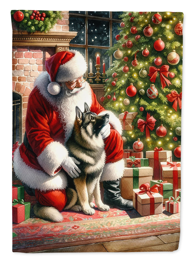 Norwegian Elkhound with Santa Garden Flag – Christmas Dog Yard Decor