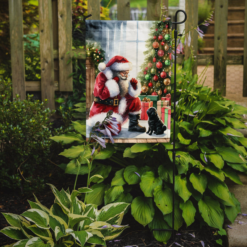 Black Pug with Santa Garden Flag – Christmas Dog Yard Decor